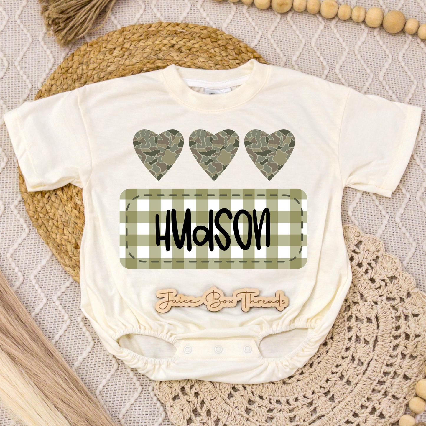 Camo Hearts Name Romper/Tee