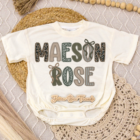 Camo Lace Girl Bow Name Romper/Tee