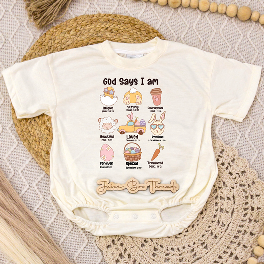 God Says I Am Easter Romper/Tee