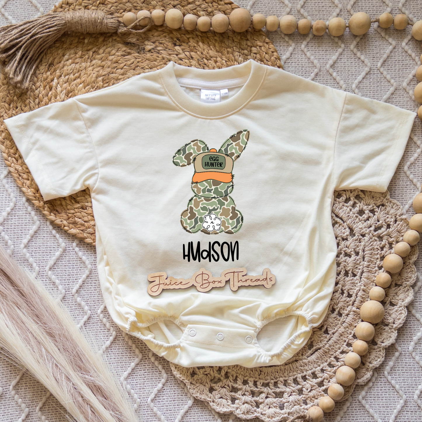 Boy Camo Bunny Name Romper/Tee