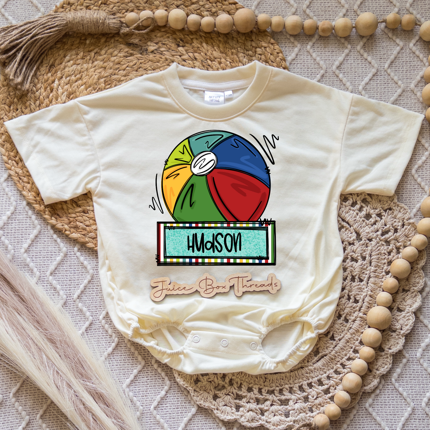 Boy Beach Ball Name Romper/Tee