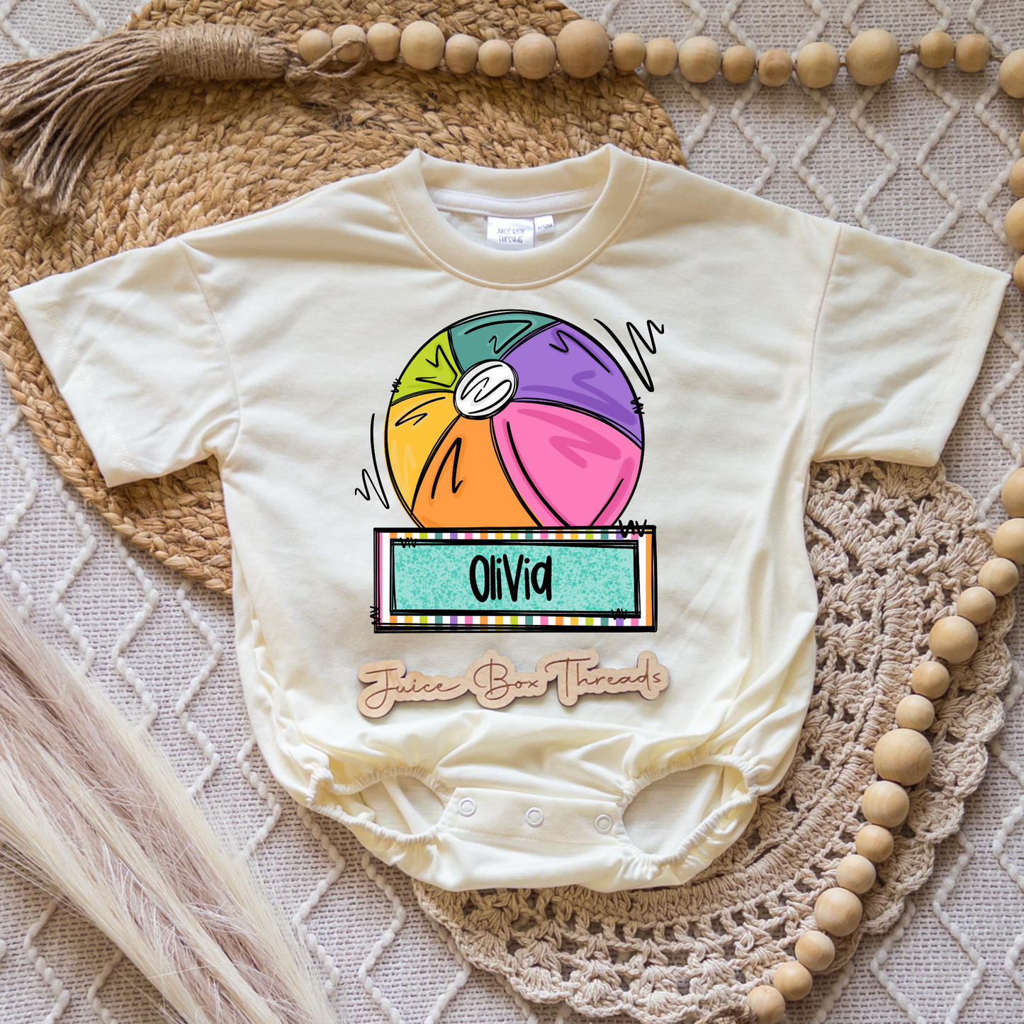 Girl Beach Ball Name Romper/Tee