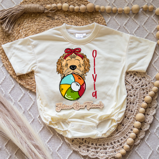 Girl Dog Beach Ball Name Romper/Tee