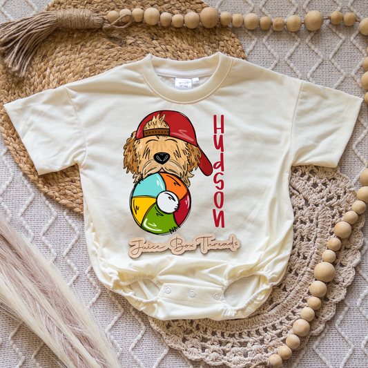 Boy Dog Beach Ball Name Romper/Tee