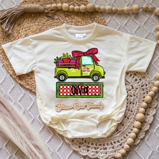 GIrl Strawberry Patch Name Romper/Tee