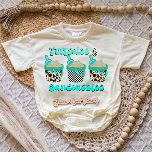 Turquoise and Sandcastles Romper/Tee