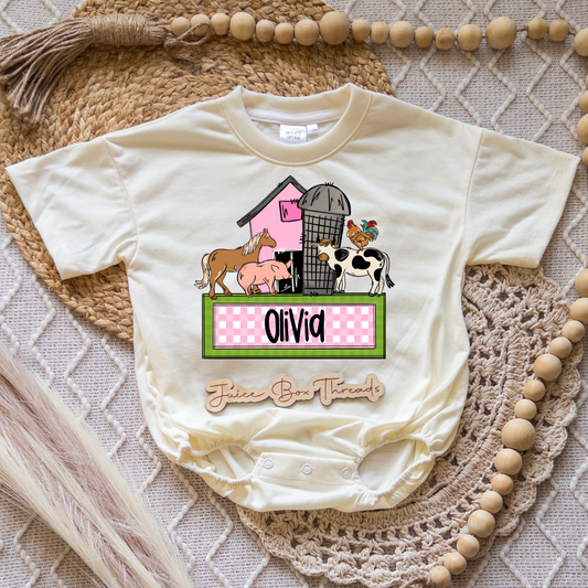 Pink Farm Name Romper/Tee