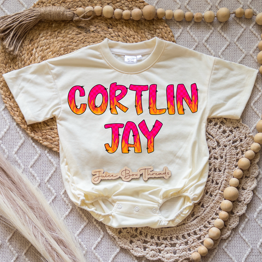 Checkered Flame Name Romper/Tee