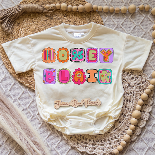 Girl Retro Neon Name Romper/Tee