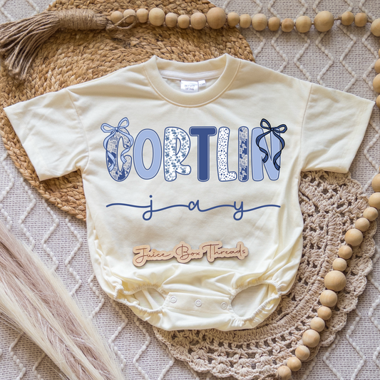 Blue Bow Name Romper/Tee