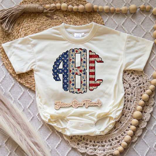 Patriotic Glitter Monogram Romper/Tee