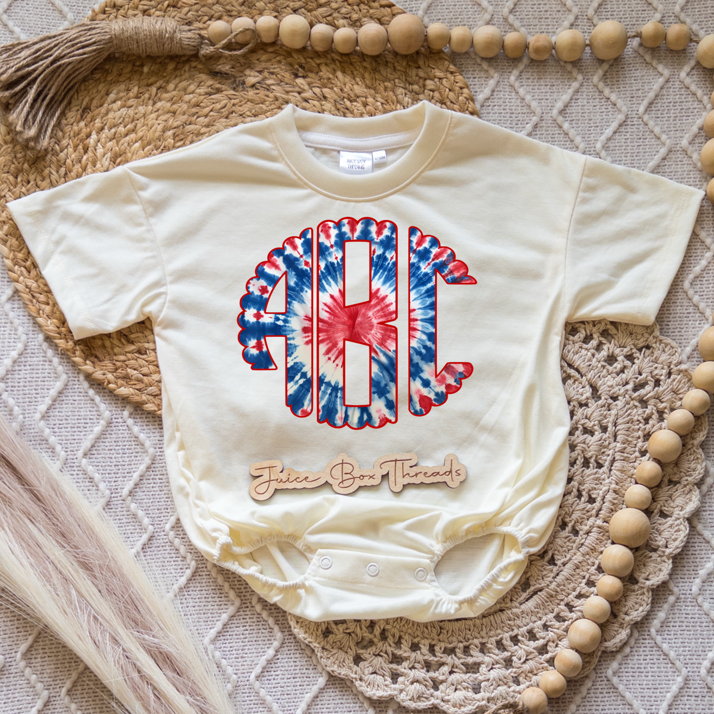 Patriotic Tie Dye Monogram Romper/Tee