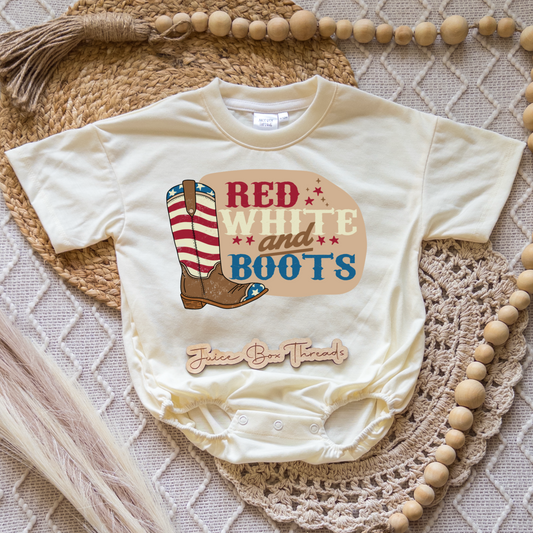 Red White and Boots Romper/Tee
