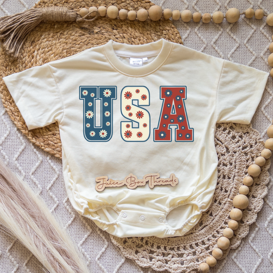 USA Floral Romper/Tee