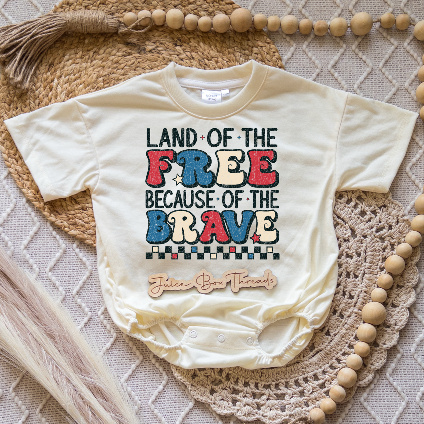 Land of the Free Because of the Brave Romper/Tee