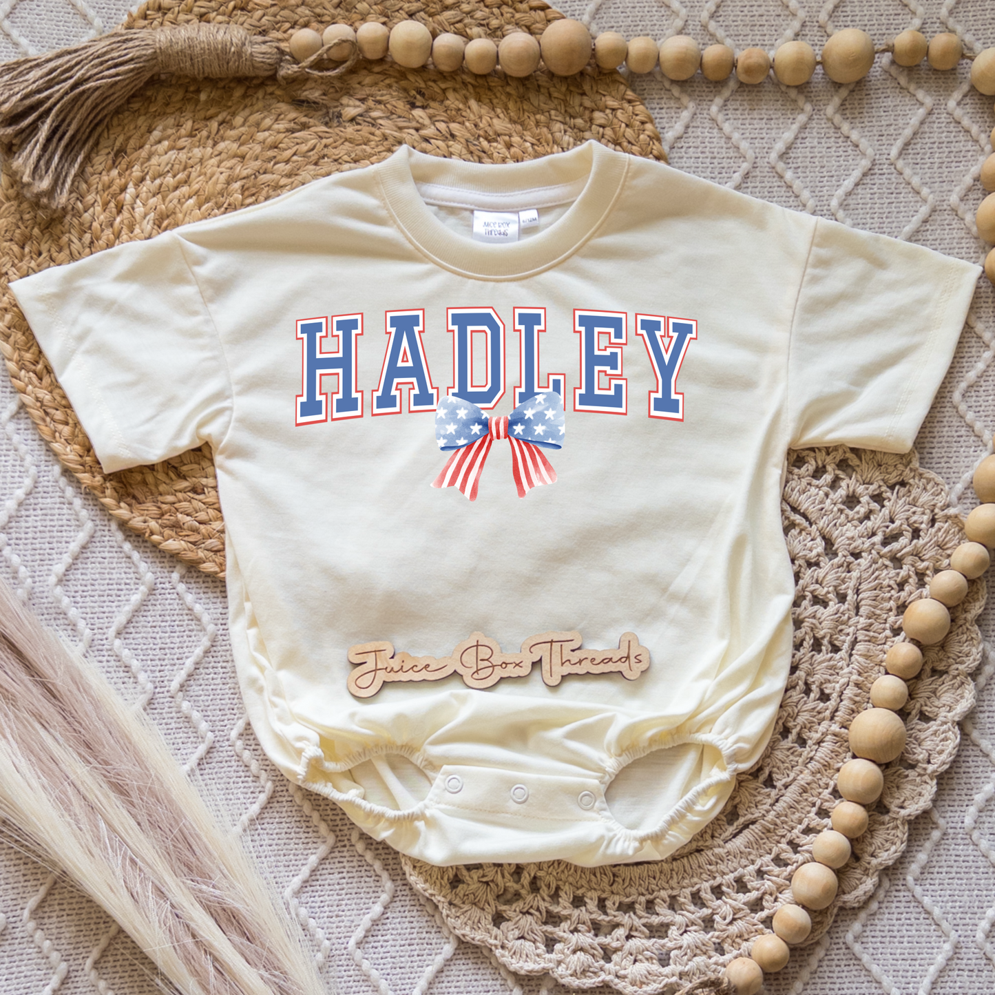 Patriotic Bow Name Romper/Tee