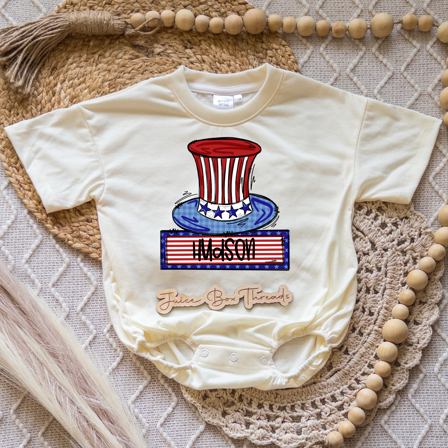 Patriotic Hat Name Romper/Tee