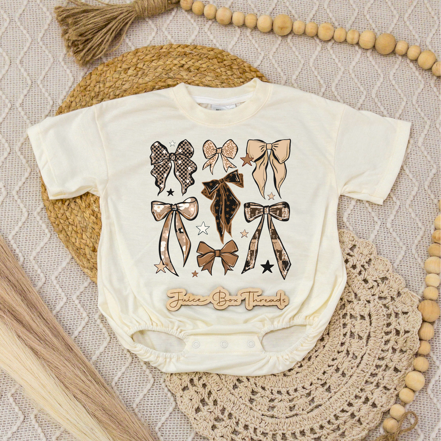 Neutral Fall Bows Romper/Tee