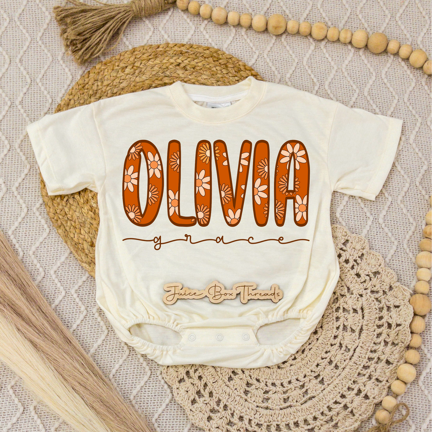 Orange Floral Name Romper/Tee