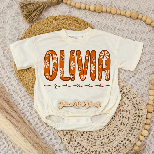 Orange Floral Name Romper/Tee