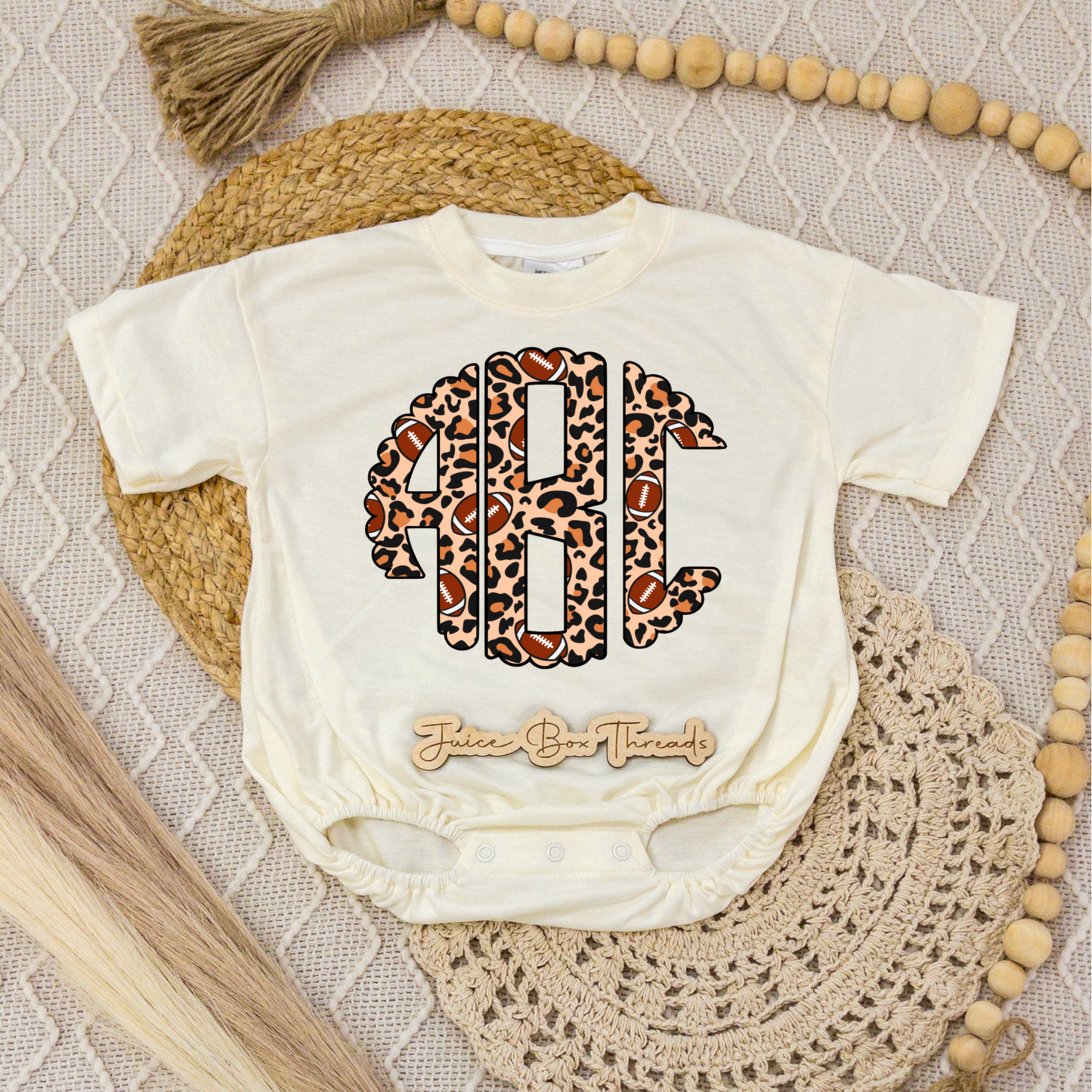 Football Leopard Monogram Romper/Tee