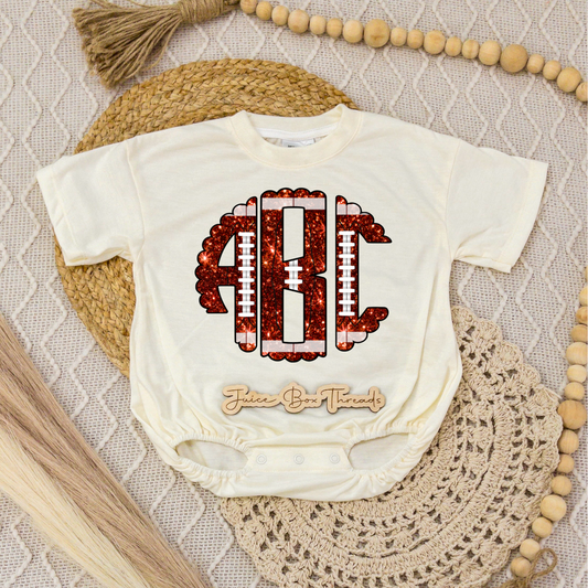 Faux Glitter Football Monogram Romper/Tee