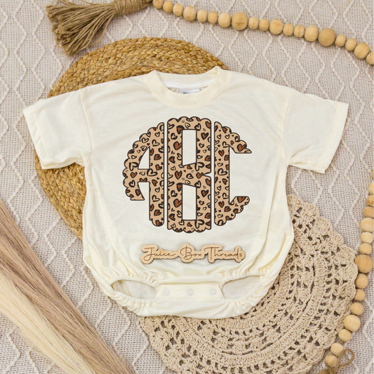 Leopard Hearts Monogram Romper/Tee