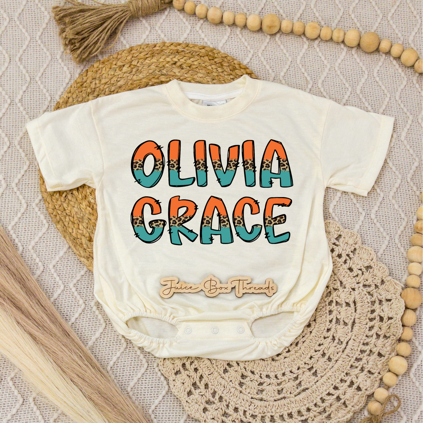 Fall Leopard Name Romper/Tee