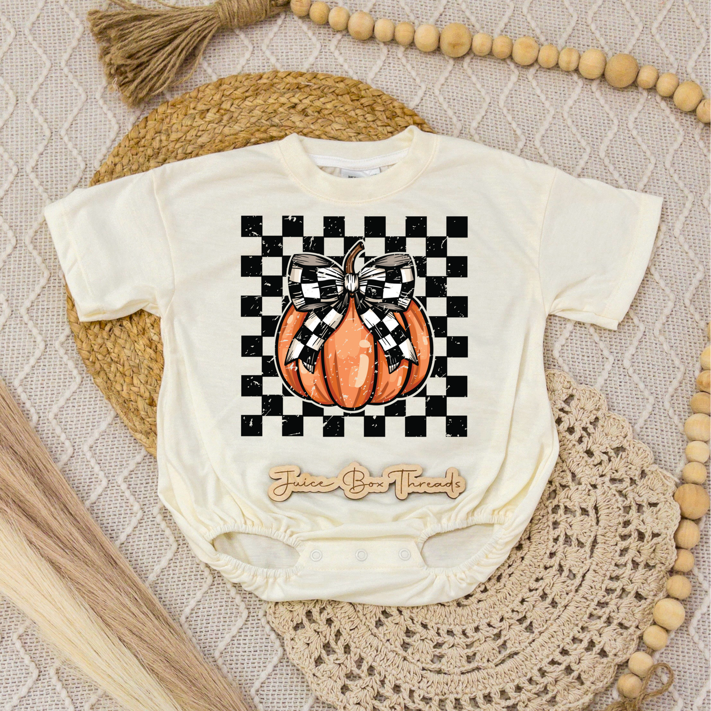 Checkered Pumpkin Romper/Tee
