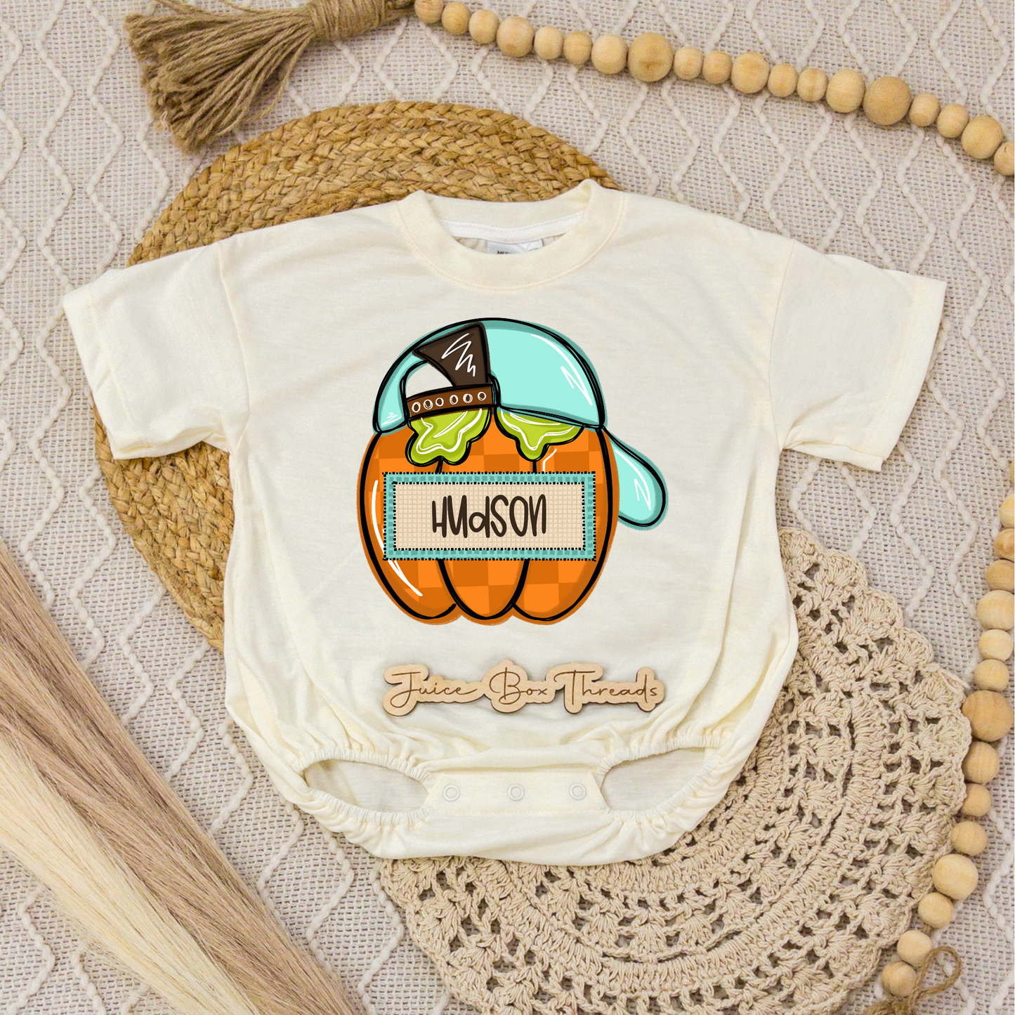 Boy Pumpkin Hat Name Romper/Tee