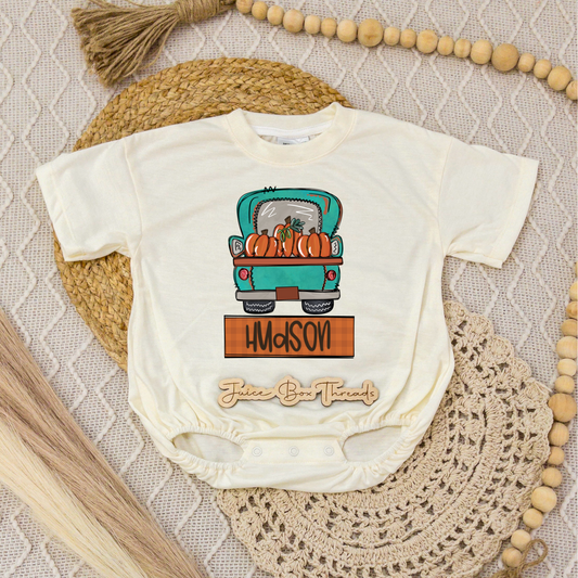 Boy Pumpkin Truck Name Romper/Tee
