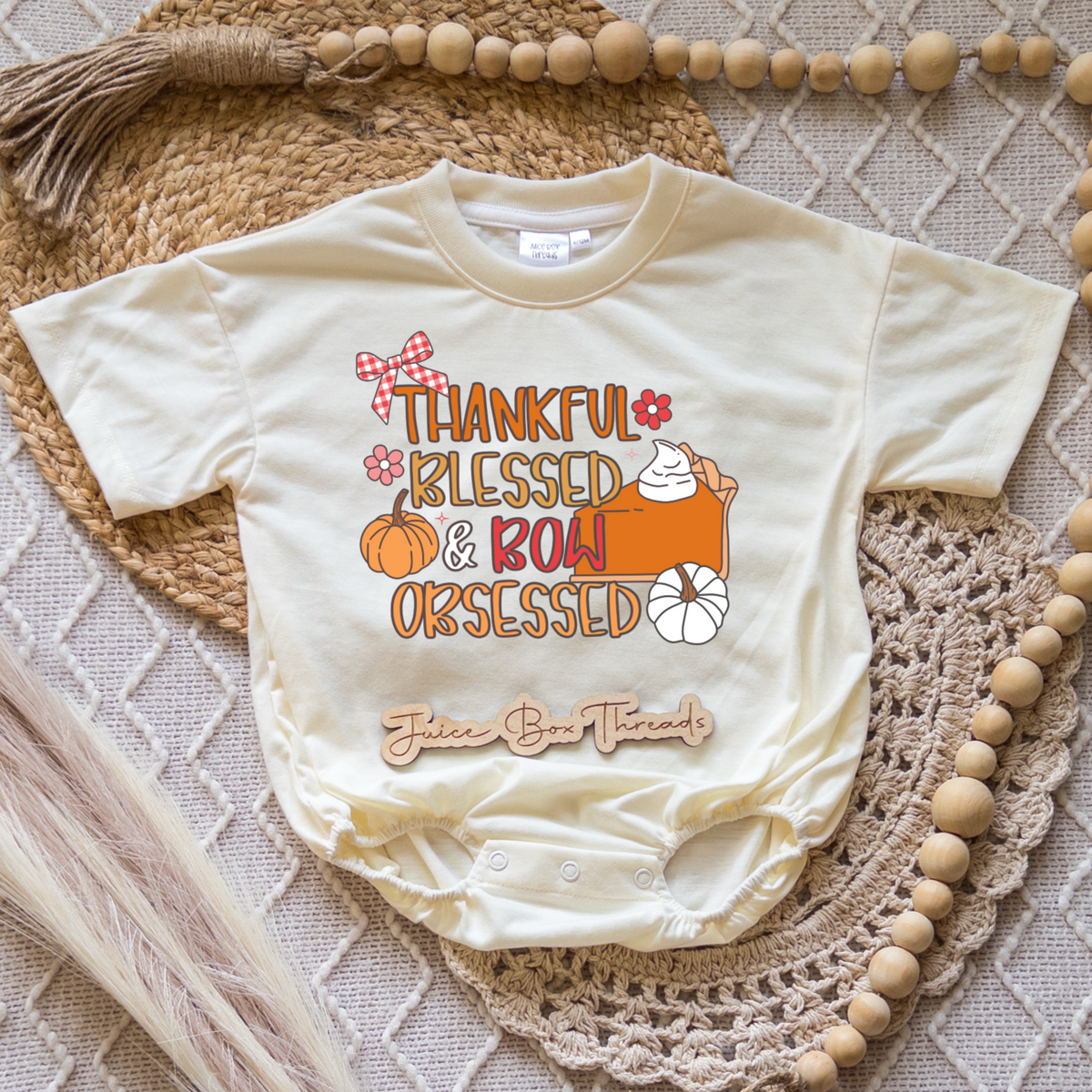 Thankful Blessed and Bow Obsessed Romper/Tee