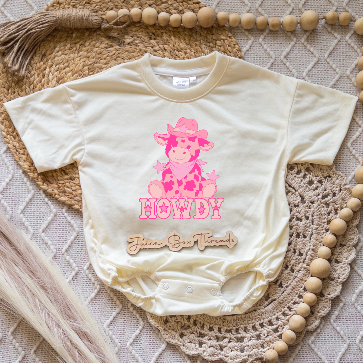 Howdy Cow Pink Romper/Tee