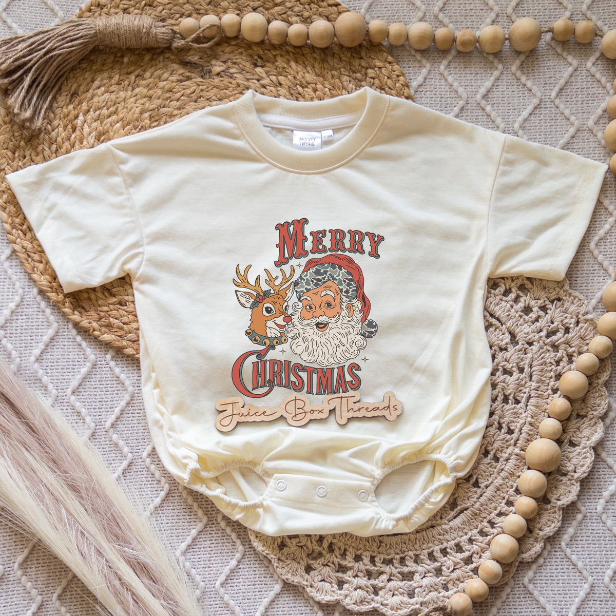 Merry Christmas Camo Santa Red Romper/Tee