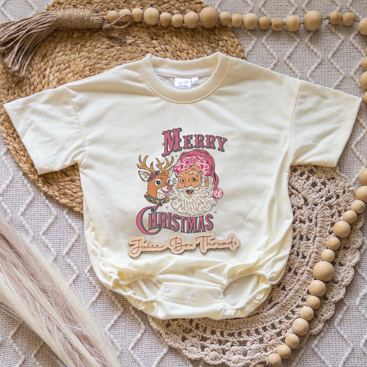 Merry Christmas Camo Santa Pink Romper/Tee