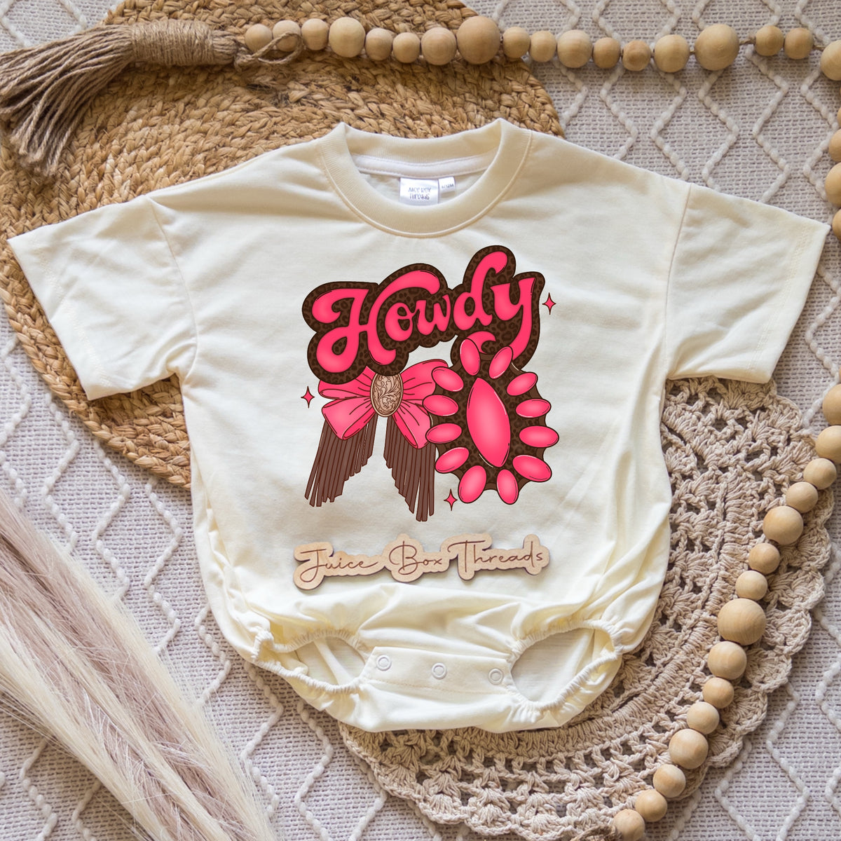 Howdy Bow and Concho Pink Romper/Tee