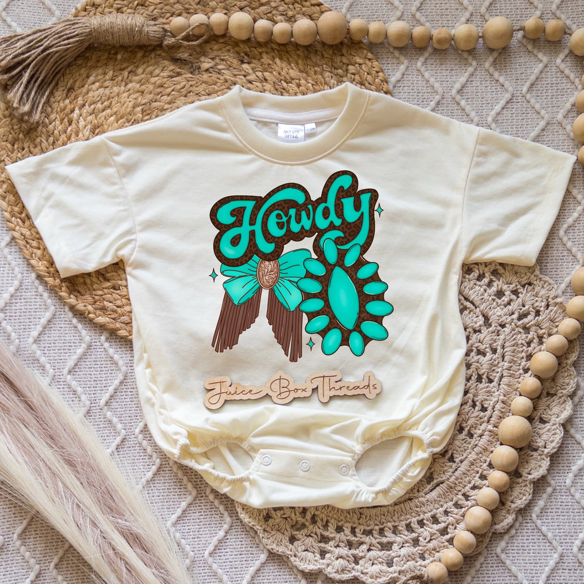 Howdy Bow and Concho Turquoise Romper/Tee