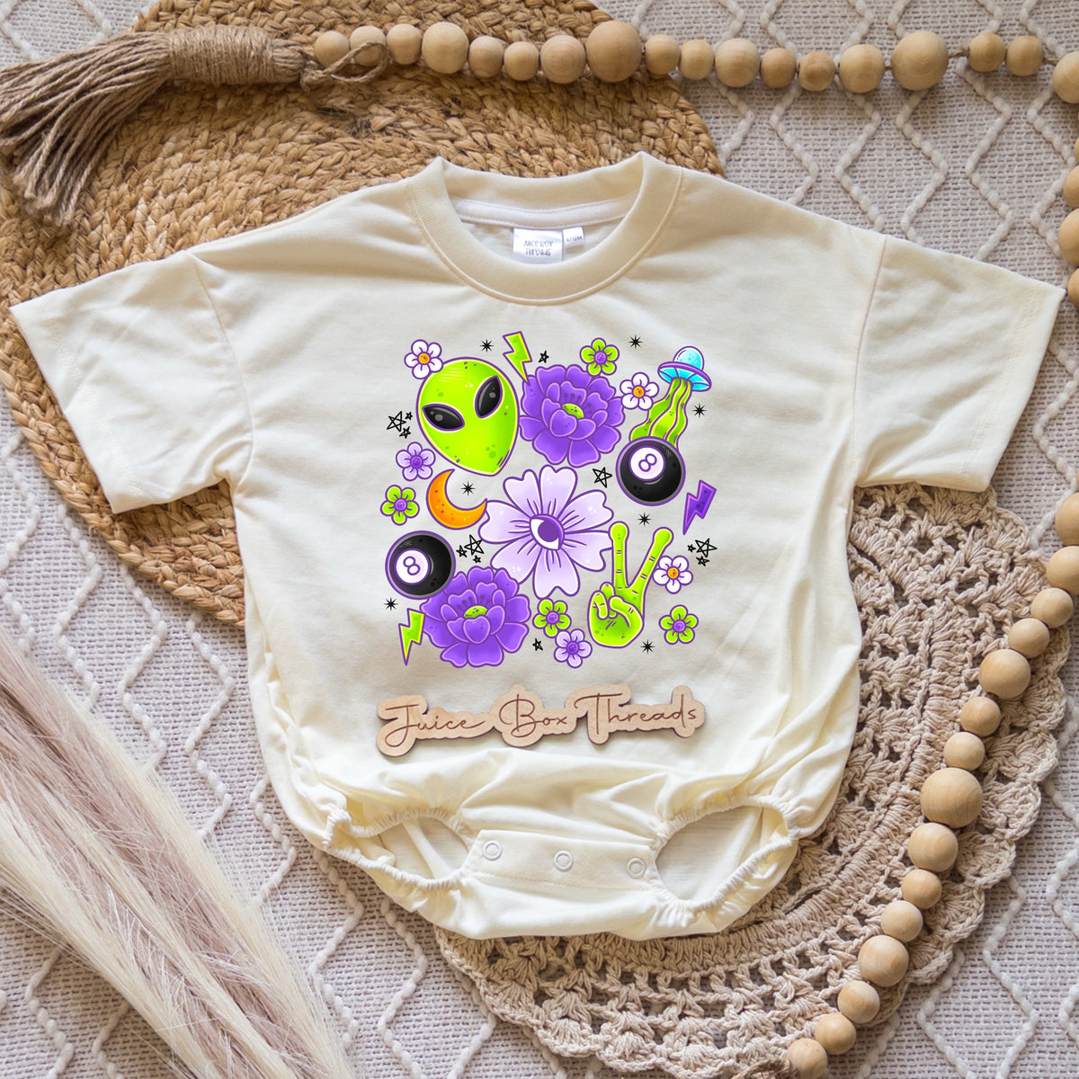 Neon Alien and Flowers Romper/Tee