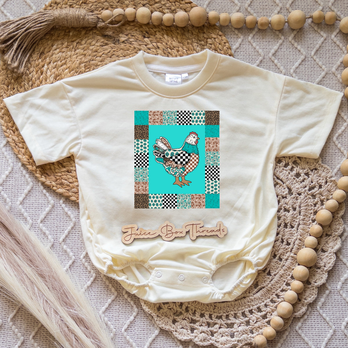 Western Quilt Chicken Romper/Tee