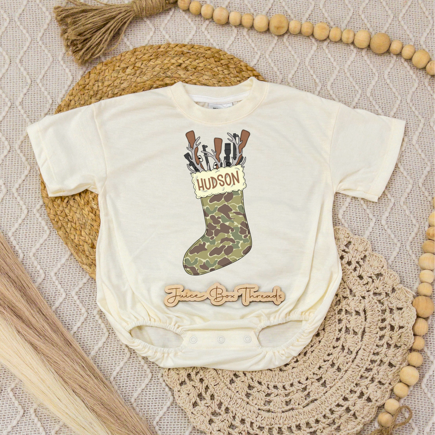 Camo Name Stocking Romper/Tee