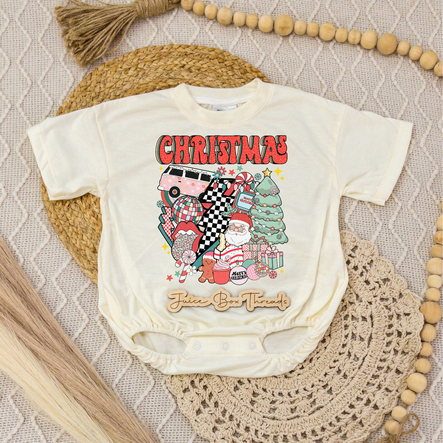 Retro Christmas Collage Romper/Tee
