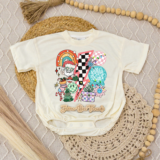 Groovy Christmas Collage Romper/Tee