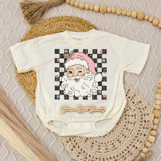 Pink Checkered Santa Romper/Tee
