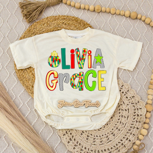 Preppy Christmas Name Romper/Tee