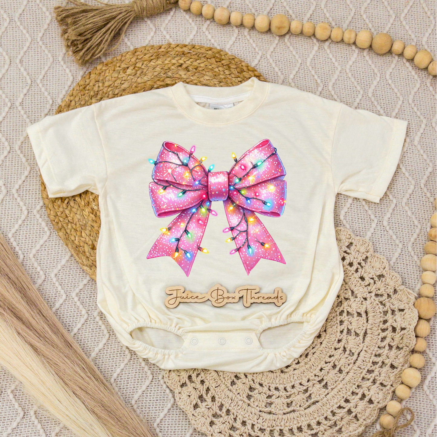 Pink Christmas Bow Romper/Tee