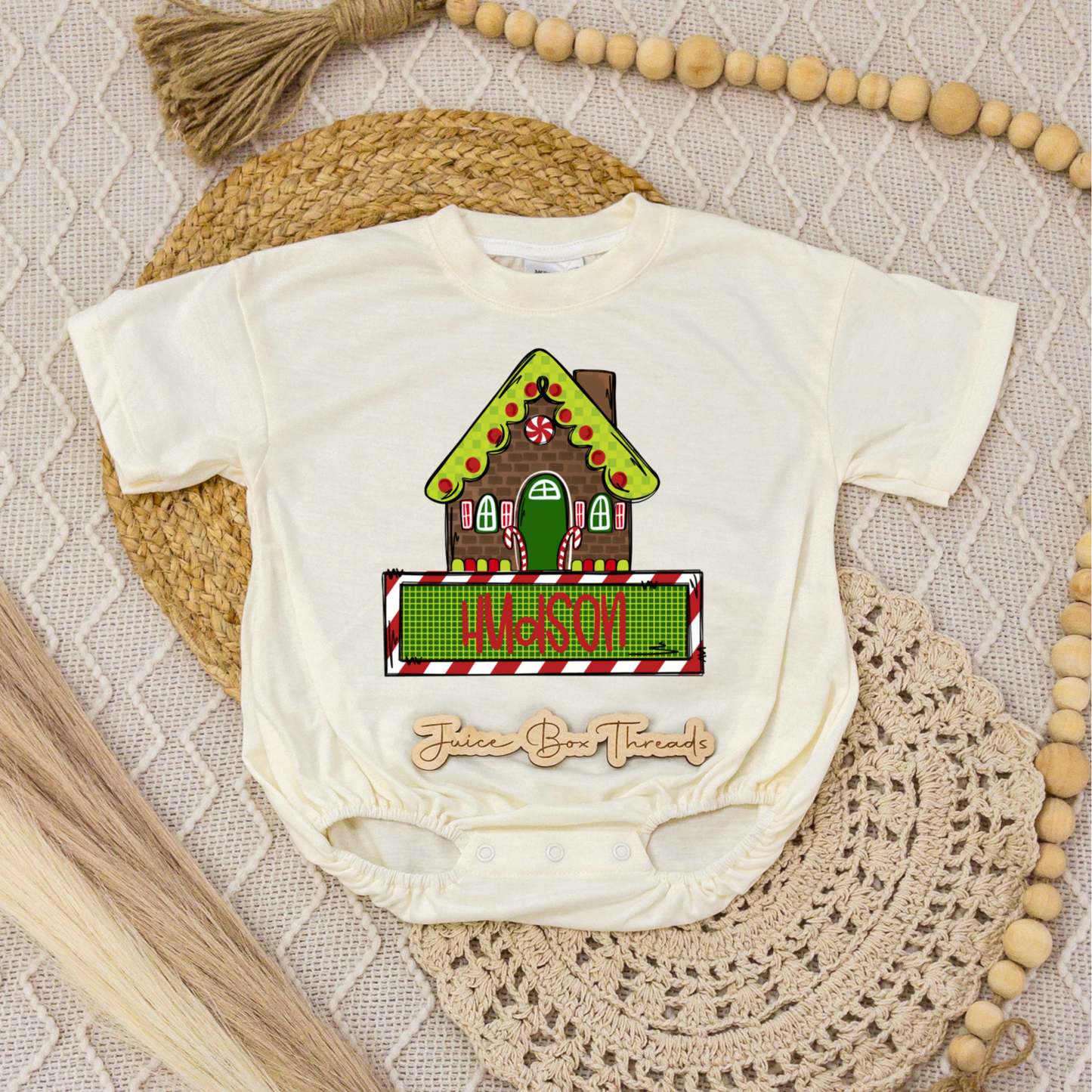 Boy Gingerbread House Name Romper/Tee