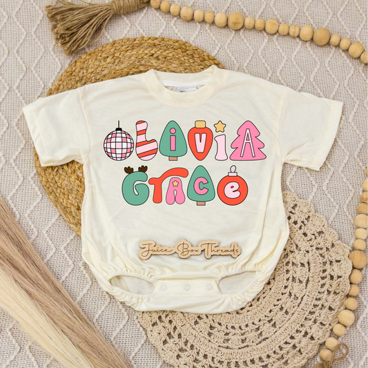 Retro Christmas Name Romper/Tee