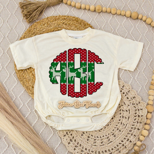 Christmas Monogram Name Romper/Tee