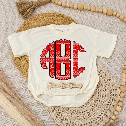 Christmas Monogram Name Romper/Tee